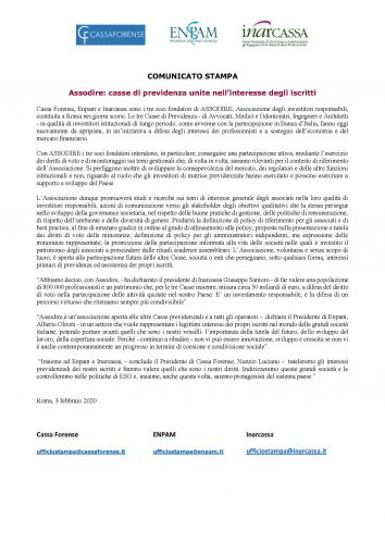 COMUNICATO STAMPA