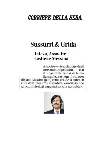 Sussurri & Grida - Intesa, Assodire sostiene Messina