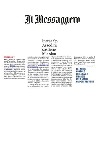 Intesa Sp, Assodire sostiene Messina