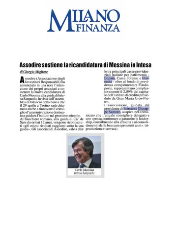 Assodire sostiene la ricandidatura di Messina in Intesa